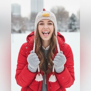 NWT American Rag Knitted Chicken Beanie | Wool Blend Animal Hat with Earflaps